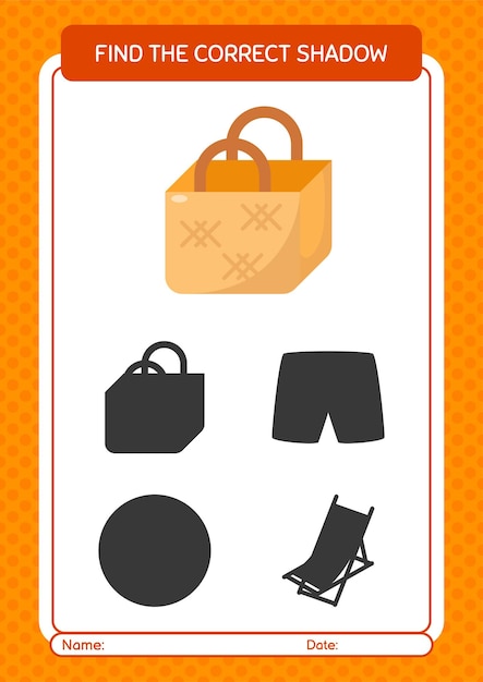 Find the correct shadows game with basket bag worksheet for preschool kids kids activity sheet