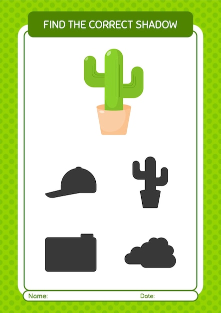 Find the correct shadows game with cactus worksheet for preschool kids kids activity sheet