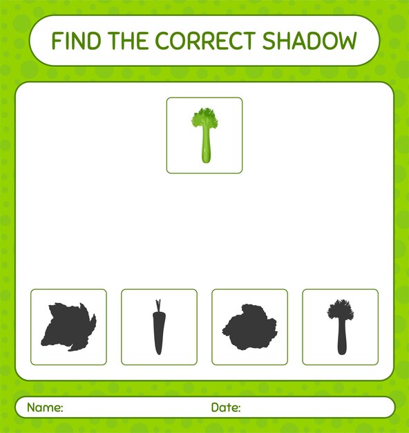 Find the correct shadows game with celery. worksheet for preschool kids, kids activity sheet