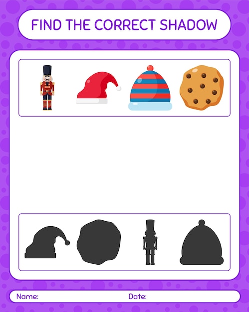 Find the correct shadows game with christmas icon. worksheet for preschool kids, kids activity sheet