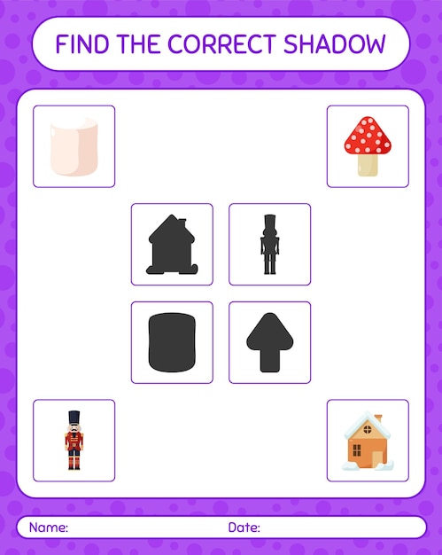 Find the correct shadows game with christmas icon. worksheet for preschool kids, kids activity sheet