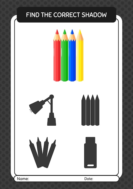 Find the correct shadows game with color pencil worksheet for preschool kids kids activity sheet