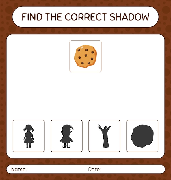 Find the correct shadows game with cookie. worksheet for preschool kids, kids activity sheet