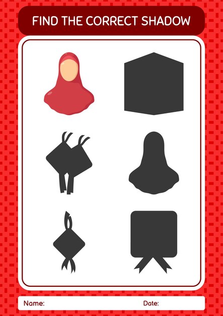 Find the correct shadows game with female moslem worksheet for preschool kids kids activity sheet