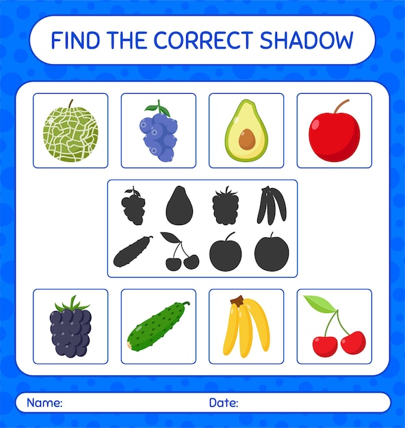 Find the correct shadows game with fruits. worksheet for preschool kids, kids activity sheet