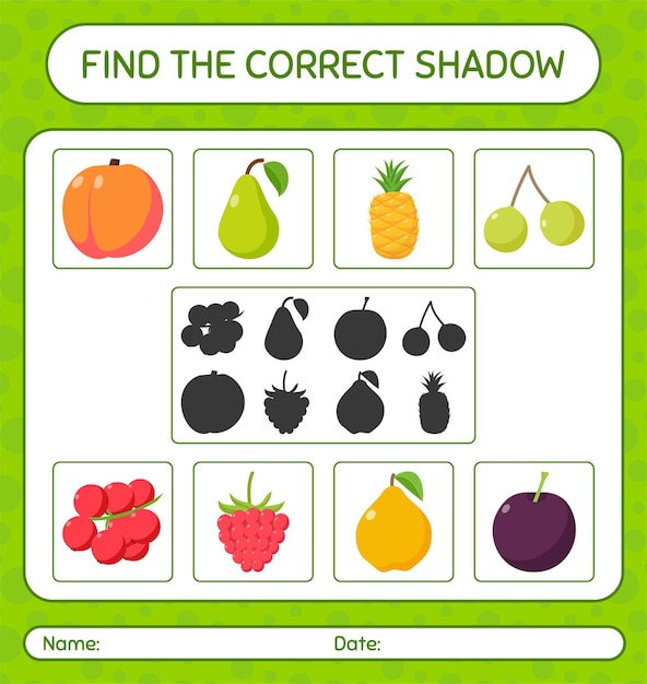 Find the correct shadows game with fruits. worksheet for preschool kids, kids activity sheet