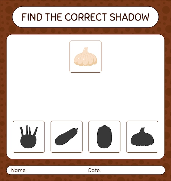 Find the correct shadows game with garlic. worksheet for preschool kids, kids activity sheet