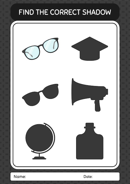 Find the correct shadows game with glasses worksheet for preschool kids kids activity sheet