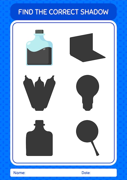 Find the correct shadows game with ink bottle worksheet for preschool kids kids activity sheet