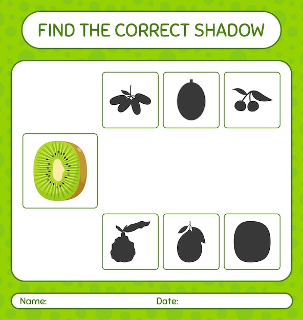 Find the correct shadows game with kiwi. worksheet for preschool kids, kids activity sheet