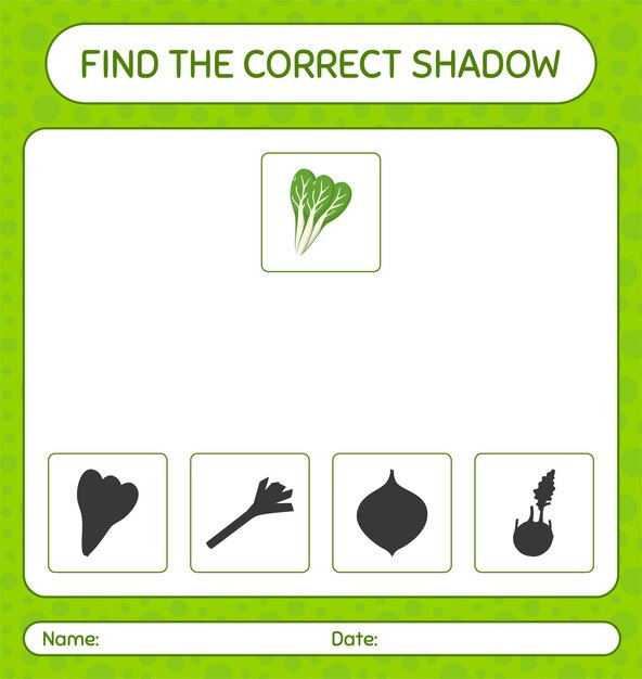 Find the correct shadows game with komatsuna. worksheet for preschool kids, kids activity sheet