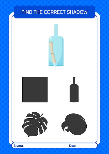 Find the correct shadows game with message bottle worksheet for preschool kids kids activity sheet