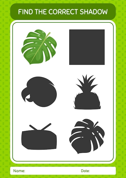 Find the correct shadows game with monstera leaf worksheet for preschool kids kids activity sheet