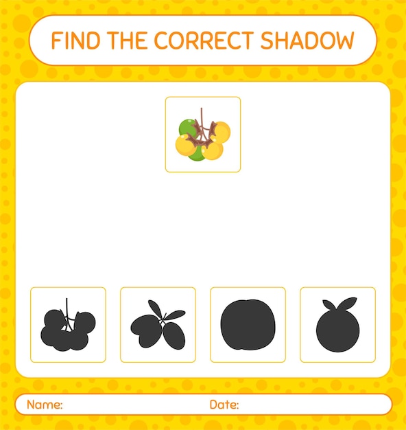 Find the correct shadows game with nance. worksheet for preschool kids, kids activity sheet