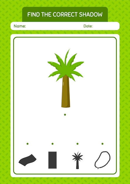 Find the correct shadows game with palm tree worksheet for preschool kids kids activity sheet