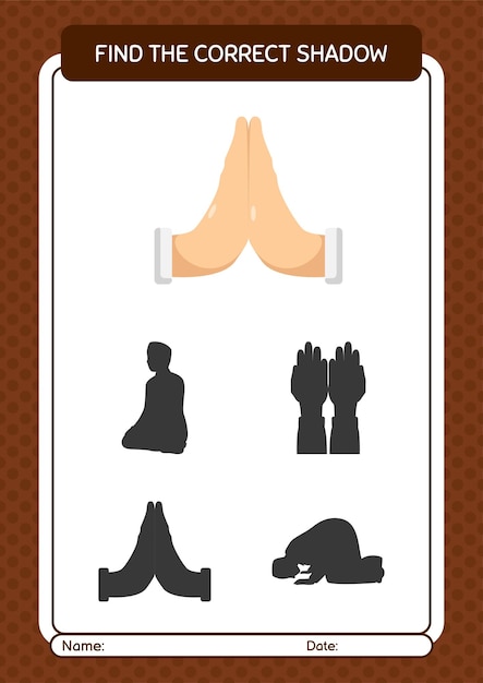 Find the correct shadows game with praying worksheet for preschool kids kids activity sheet