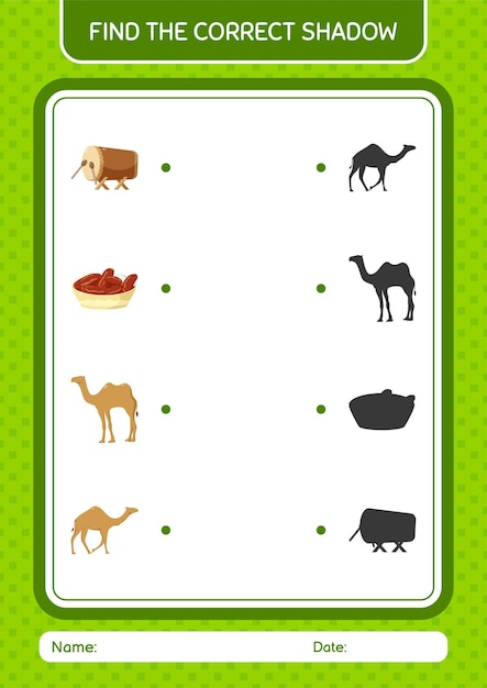 Find the correct shadows game with ramadan icon worksheet for preschool kids kids activity sheet