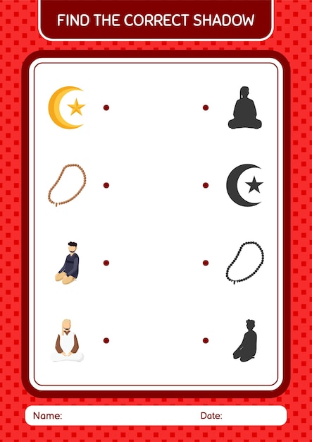 Find the correct shadows game with ramadan icon worksheet for preschool kids kids activity sheet