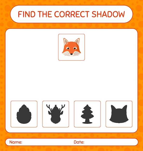 Find the correct shadows game with red fox. worksheet for preschool kids, kids activity sheet