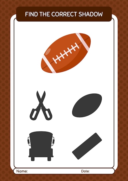 Find the correct shadows game with rugbyball worksheet for preschool kids kids activity sheet