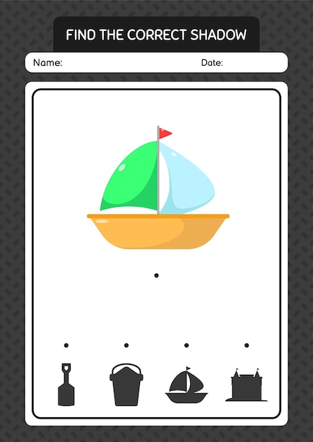 Find the correct shadows game with sailing boat worksheet for preschool kids kids activity sheet