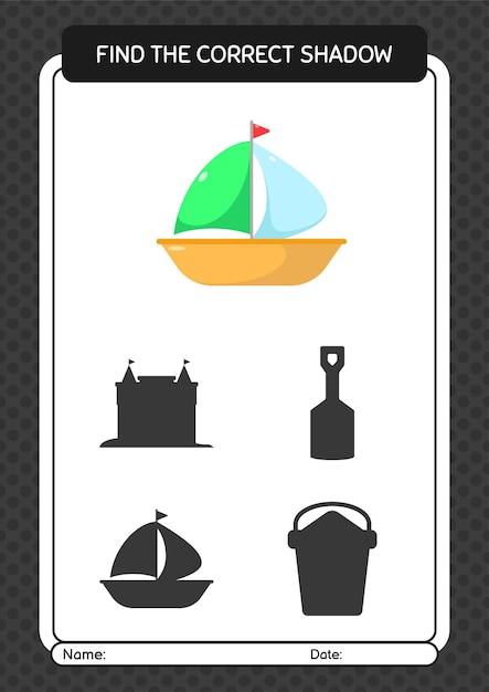 Find the correct shadows game with sailing boat worksheet for preschool kids kids activity sheet