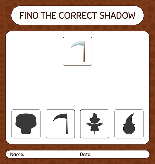 Find the correct shadows game with scythe. worksheet for preschool kids, kids activity sheet