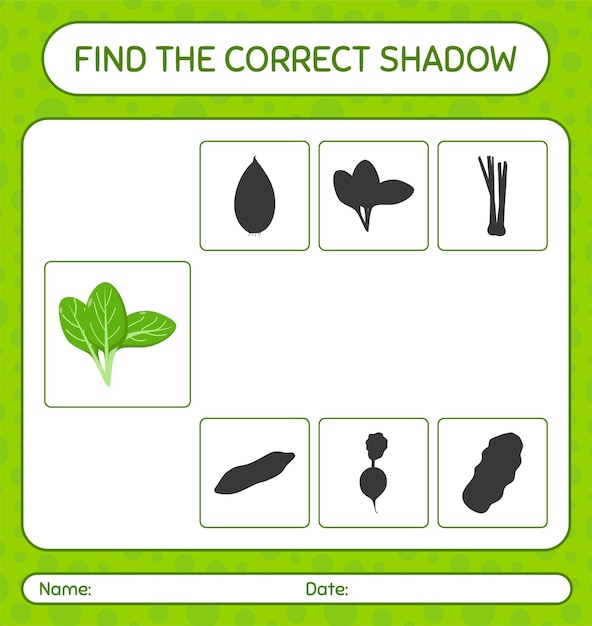 Find the correct shadows game with spinach worksheet for preschool kids kids activity sheet