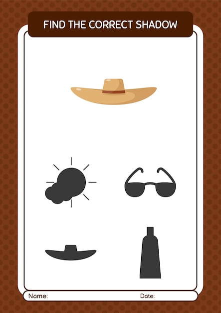 Find the correct shadows game with straw hat worksheet for preschool kids kids activity sheet