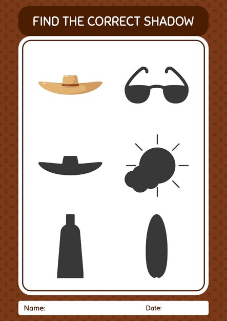 Find the correct shadows game with straw hat worksheet for preschool kids kids activity sheet