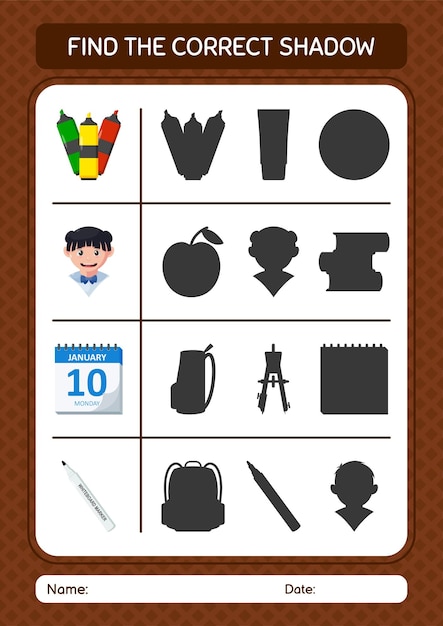 Find the correct shadows game with summer icon worksheet for preschool kids kids activity sheet