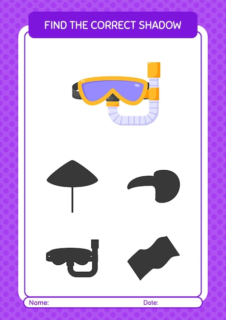 Find the correct shadows game with swimming goggles worksheet for preschool kids kids activity sheet