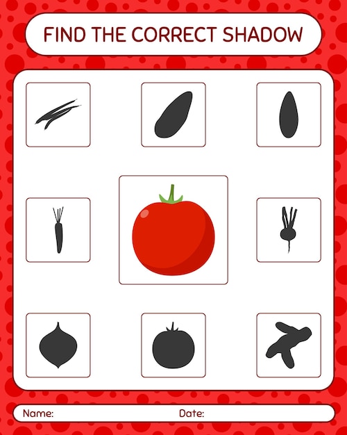 Find the correct shadows game with tomato. worksheet for preschool kids, kids activity sheet