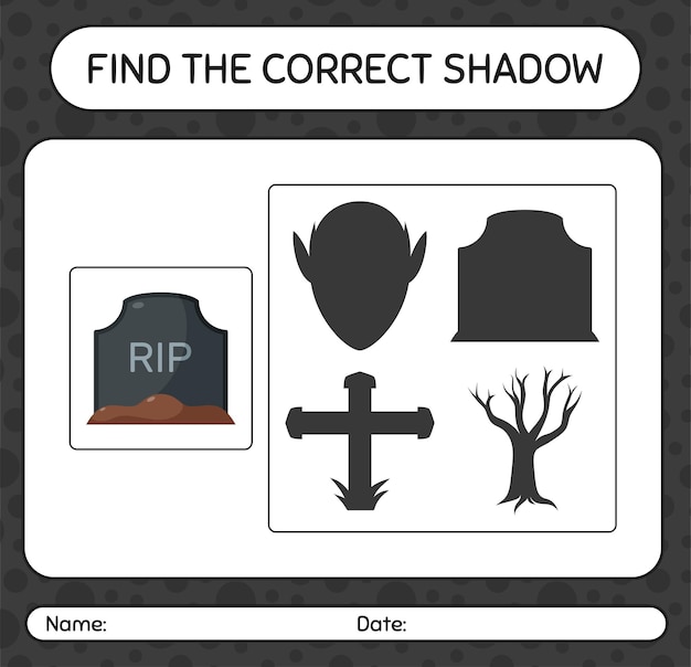 Find the correct shadows game with tombstone. worksheet for preschool kids, kids activity sheet