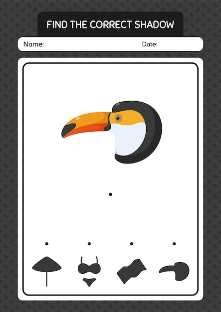 Find the correct shadows game with toucan worksheet for preschool kids kids activity sheet