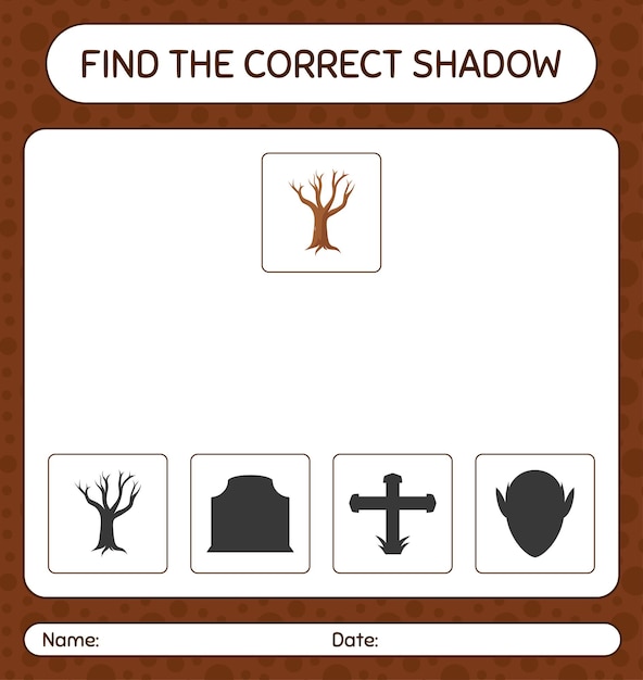 Find the correct shadows game with tree. worksheet for preschool kids, kids activity sheet