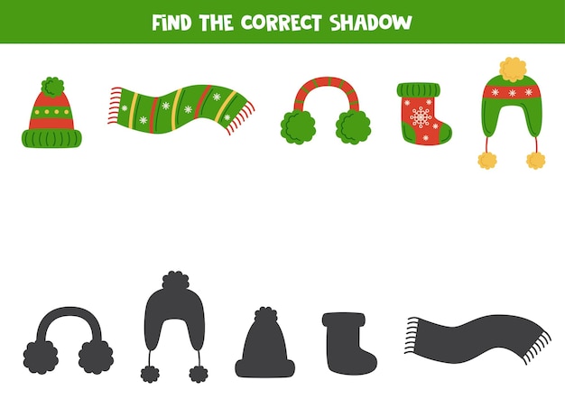 Find the correct shadows of green warm clothes Logical puzzle for kids