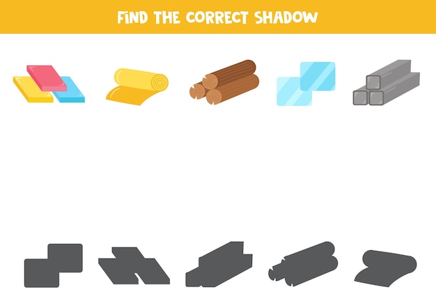 Find correct shadows of production materials Logical puzzle for kids