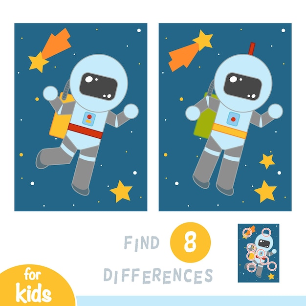 Find differences education game for children Astronaut in space