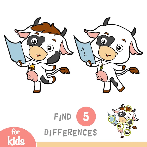 Find differences, education game for children, Cow