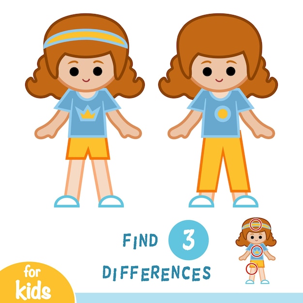 Find differences, education game for children, Sporty schoolgirl