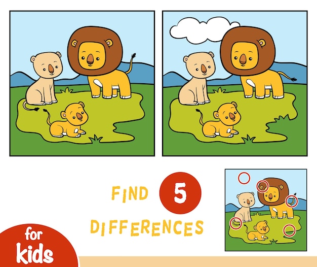 Find differences education game for children Three lions