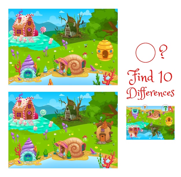 Find differences between fairy houses kids game