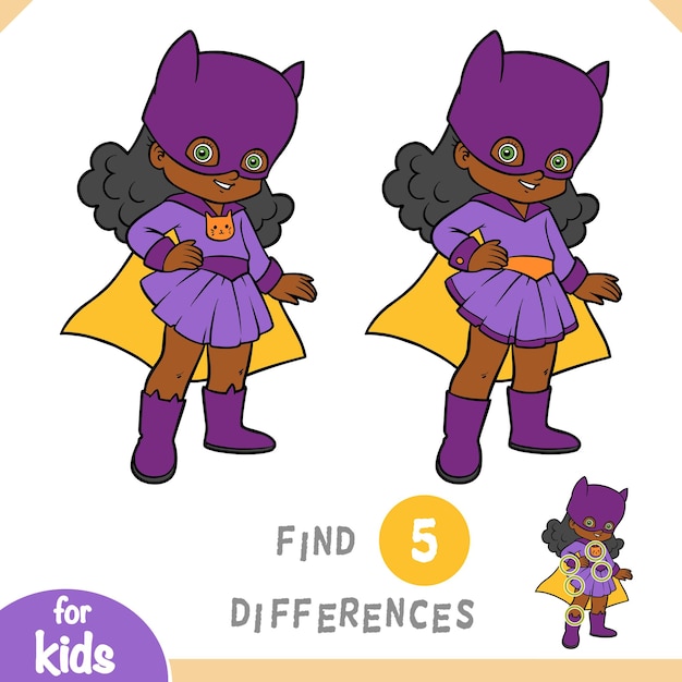 Find differences game for children Super hero girl