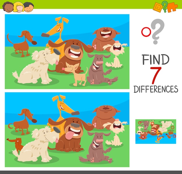 Find differences game with dog characters