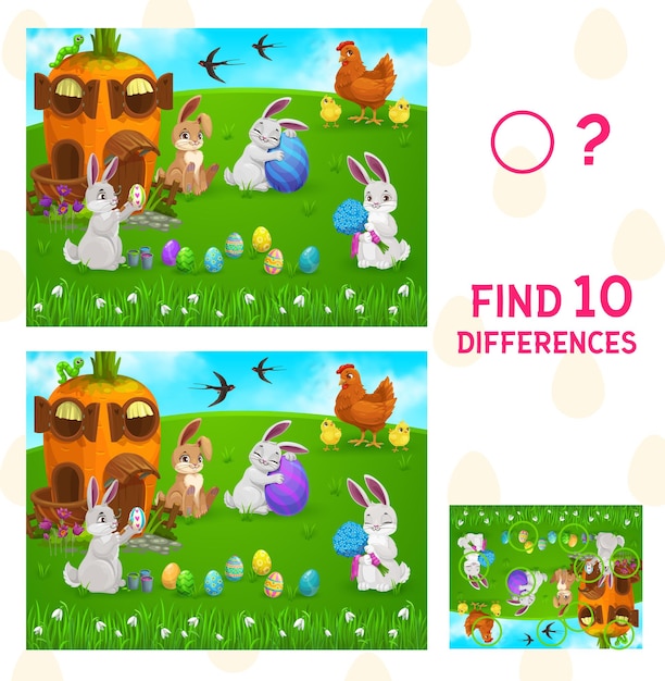 Find differences kids game with Easter egg hunt