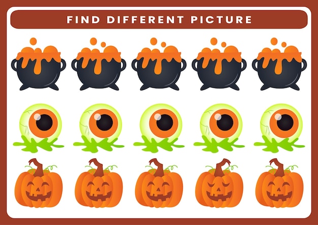 Find different picture worksheet for kids theme halloween