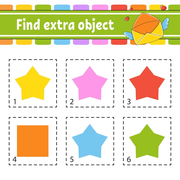 Find extra object Educational activity worksheet for kids and toddlers Game for children Cute characters