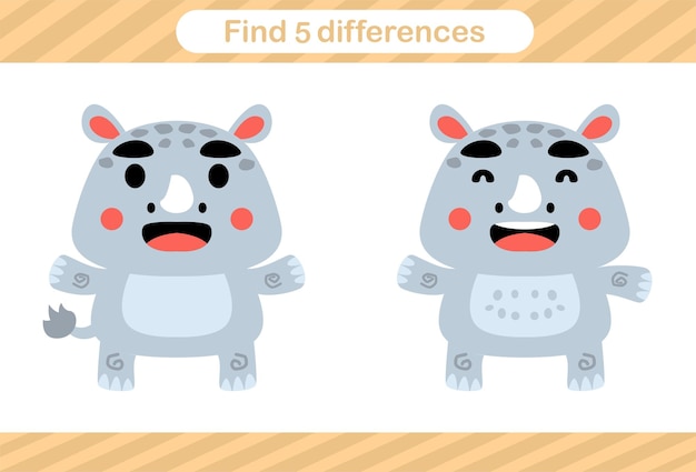 Find five differences of animal Education game for kids Educational page