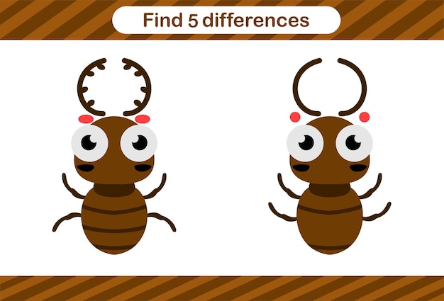 Find five differences of insect Education game for kids Educational page